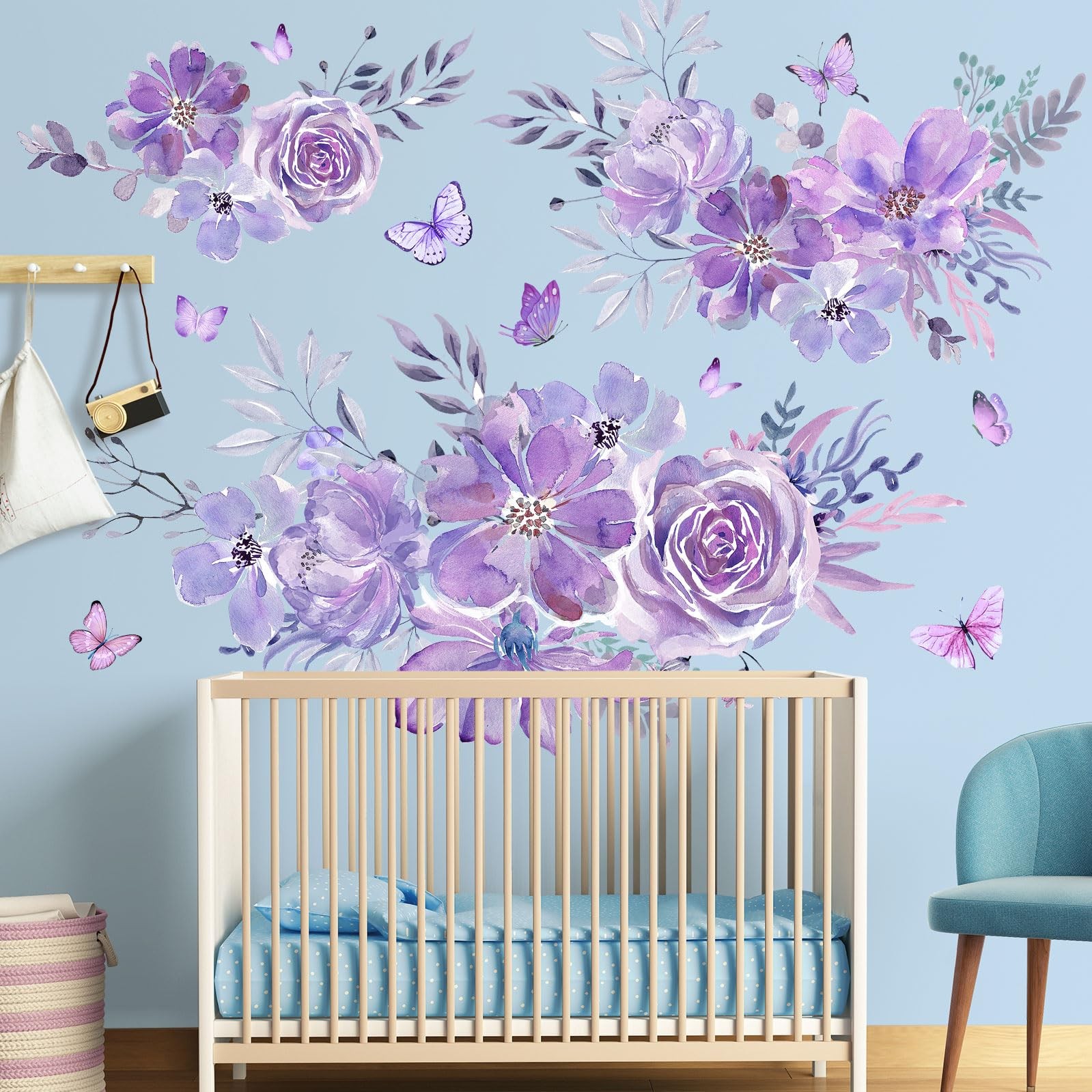 Amaonm 8 sheets of 12×24 inch Large 3D Colorful Flower Wall Decal Purple Red …