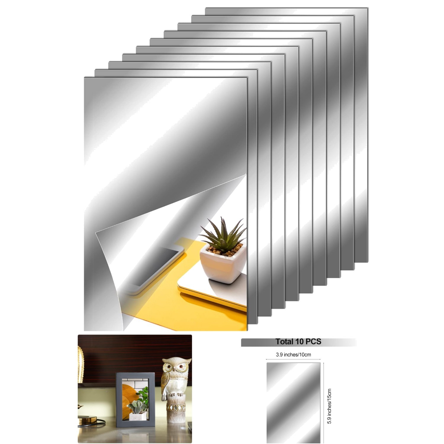 Frameless 4×6 In. Self-Adhesive Mirror Sheets – 10 Pieces for Versatile Decor