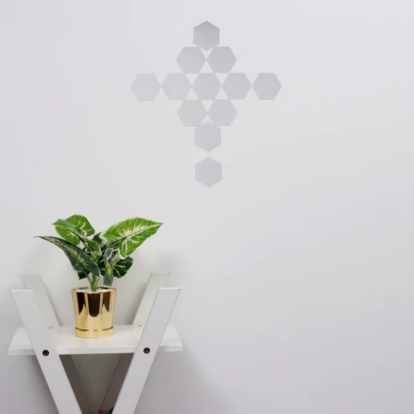 12 Silver 3" Hexagon Acrylic Stickers Mirror Wall Decals Dorm Rooms Decorations