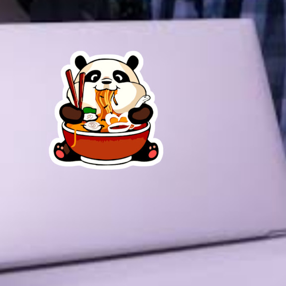 4pc Set Die Cut Cuties Eating Noodles Full Color Easy To Apply Vinyl Stickers