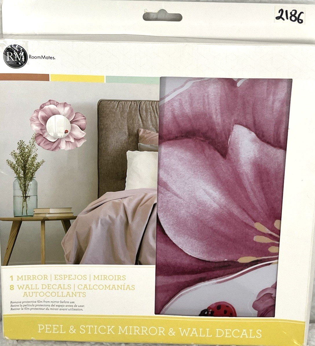 RoomMates Pink Peony Floral Mirror Peel & Stick 8 Wall Decals 13" x 14.3"