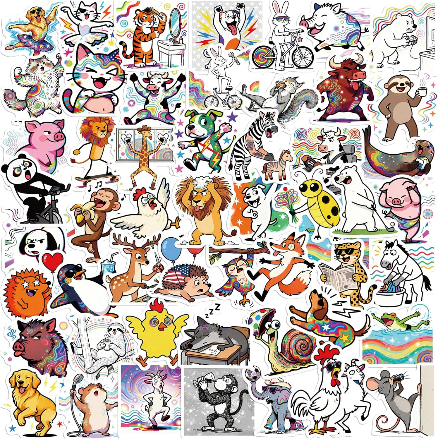 100 Pcs Funny Animal Stickers – Cute Waterproof Vinyl Meme Decals, Assorted Pack