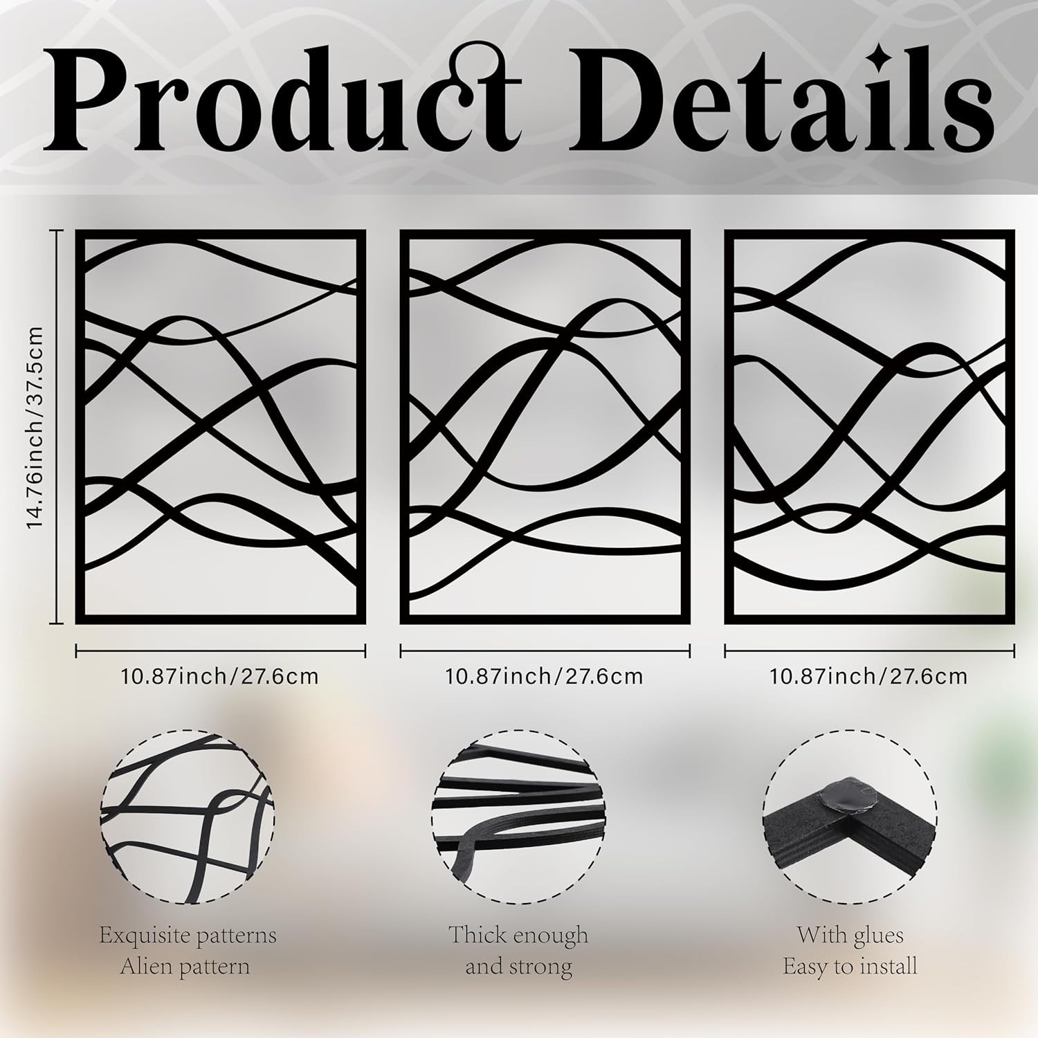 3 Pcs Minimalist Black Wooden Wall Art, Abstract Single Line Wall Decor for Home