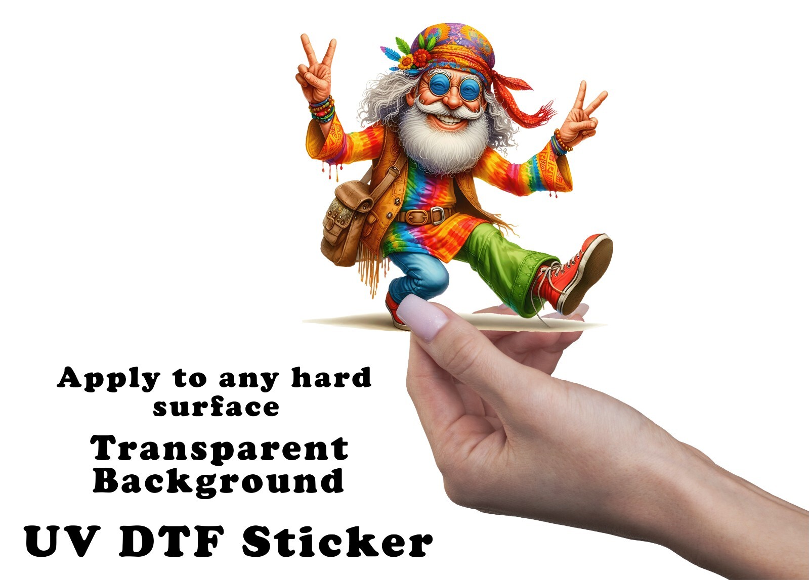 Peace Hippie Grandpa UV DTF Transparent Sticker / Decal