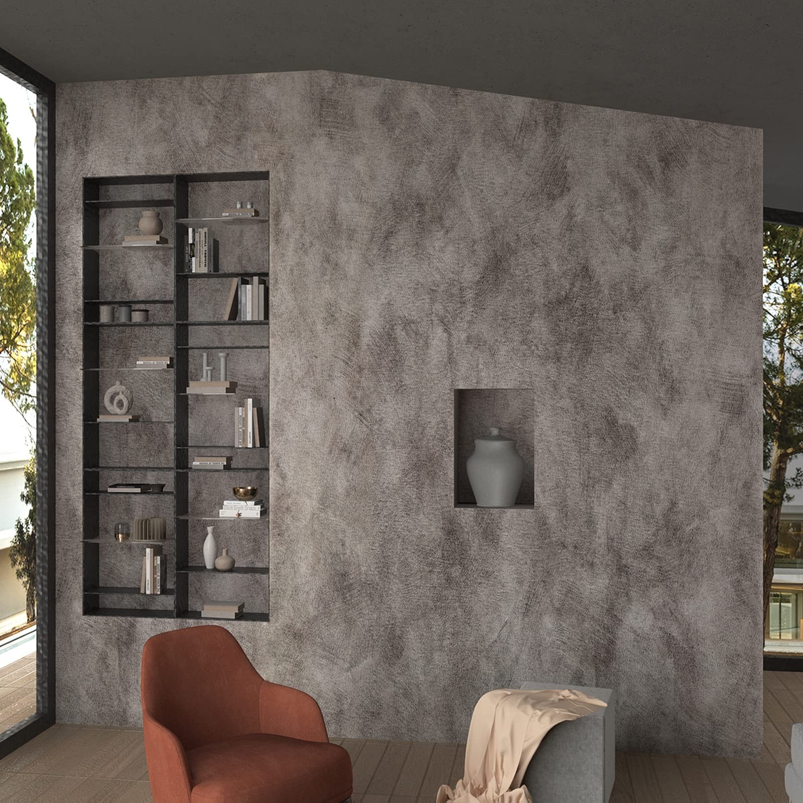 354"×16" Concrete Contact Paper Peel Stick Wallpaper, Gray Cement Matte Tex