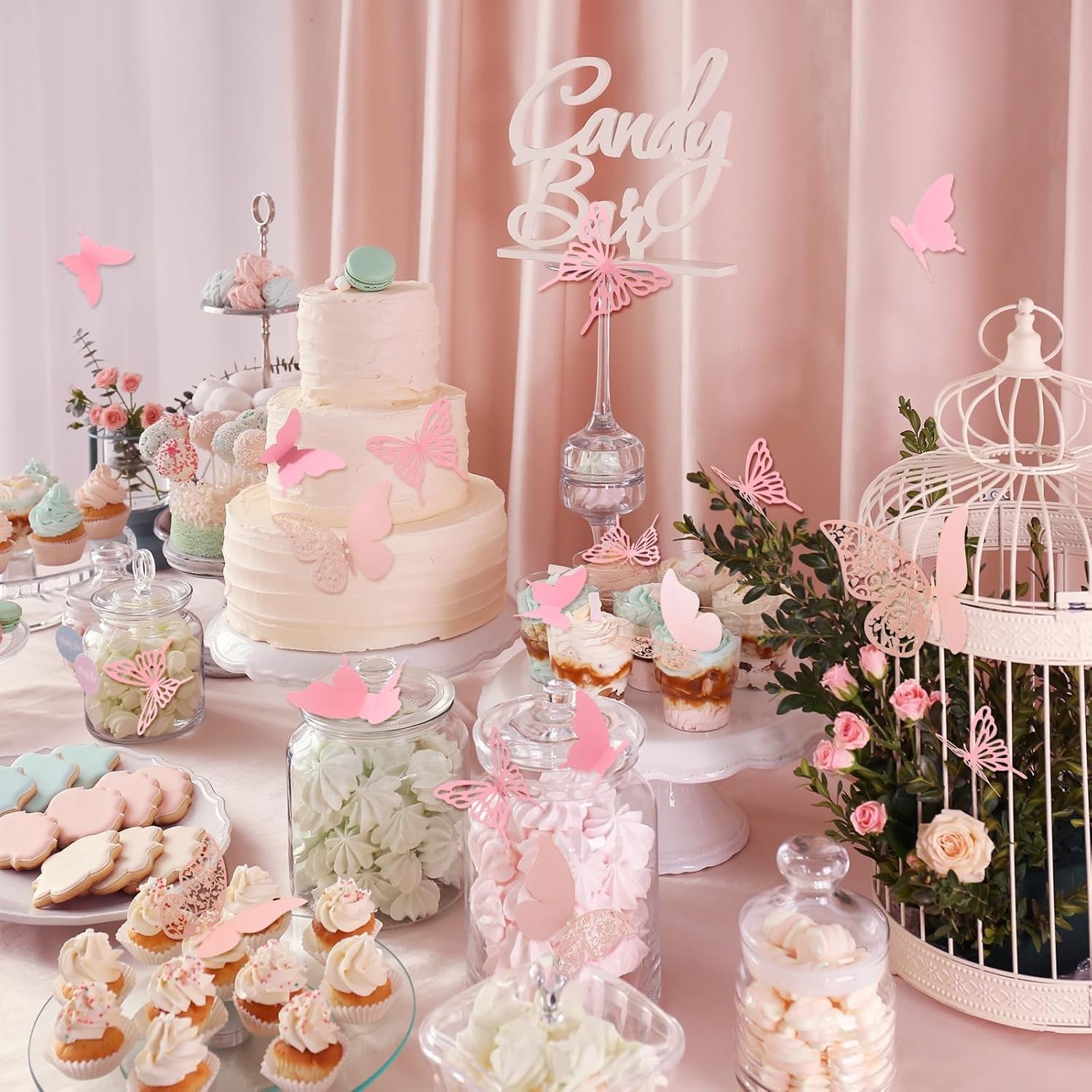 Romantic 3D Pink Butterfly Wall Stickers – 144 Assorted Pieces for Parties