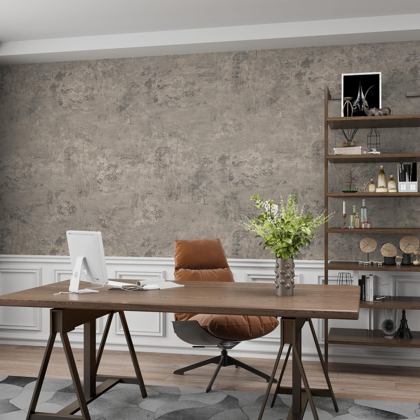 16"×118" Thick Light Brown Grey Concrete Waterproof Gray Concrete Wallpaper P…