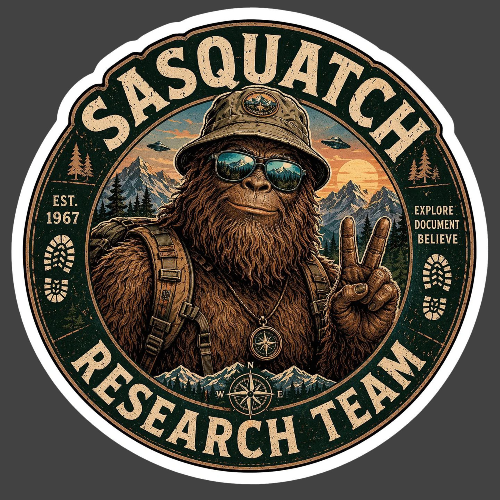 Bigfoot Sticker Vinyl Decal Sasquatch Research Team Cryptid Hunter Gift