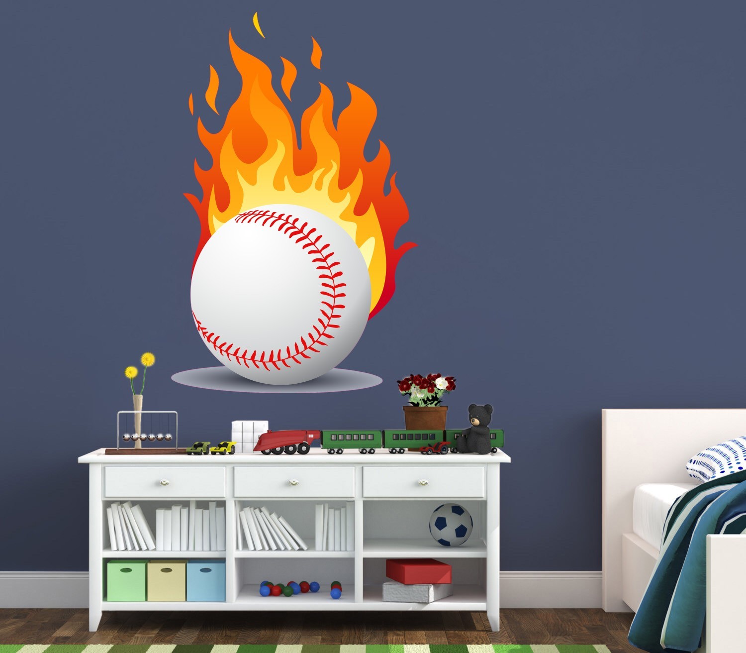 Flaming Baseball Vinyl Wall Decal Sticker – Sports Mural for Any Room M-49