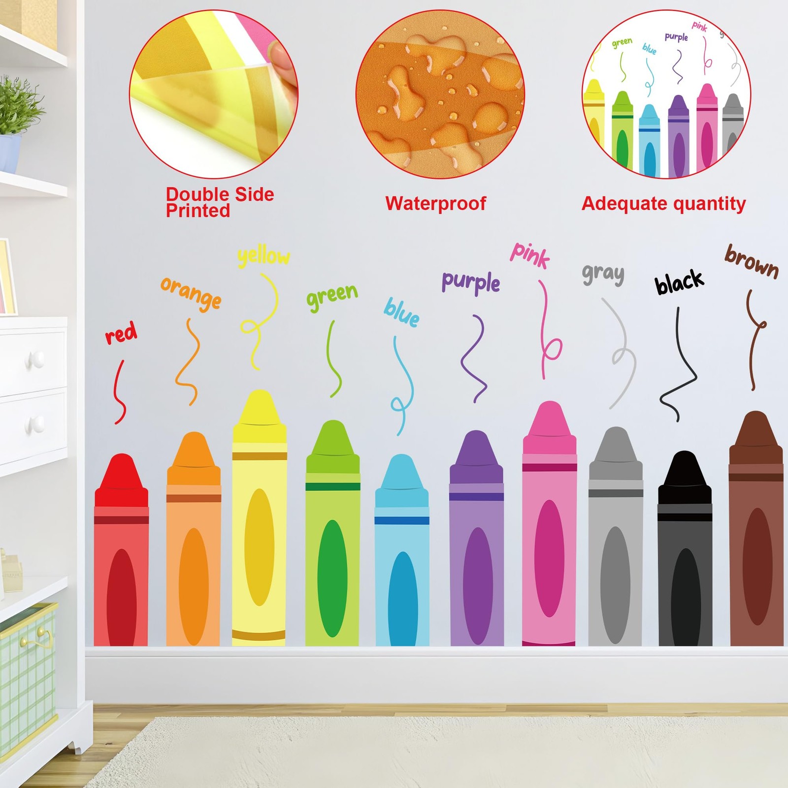 Colorful Crayon Wall Decals Color Crayon Wall Stickers Peel and Stick Crayons…