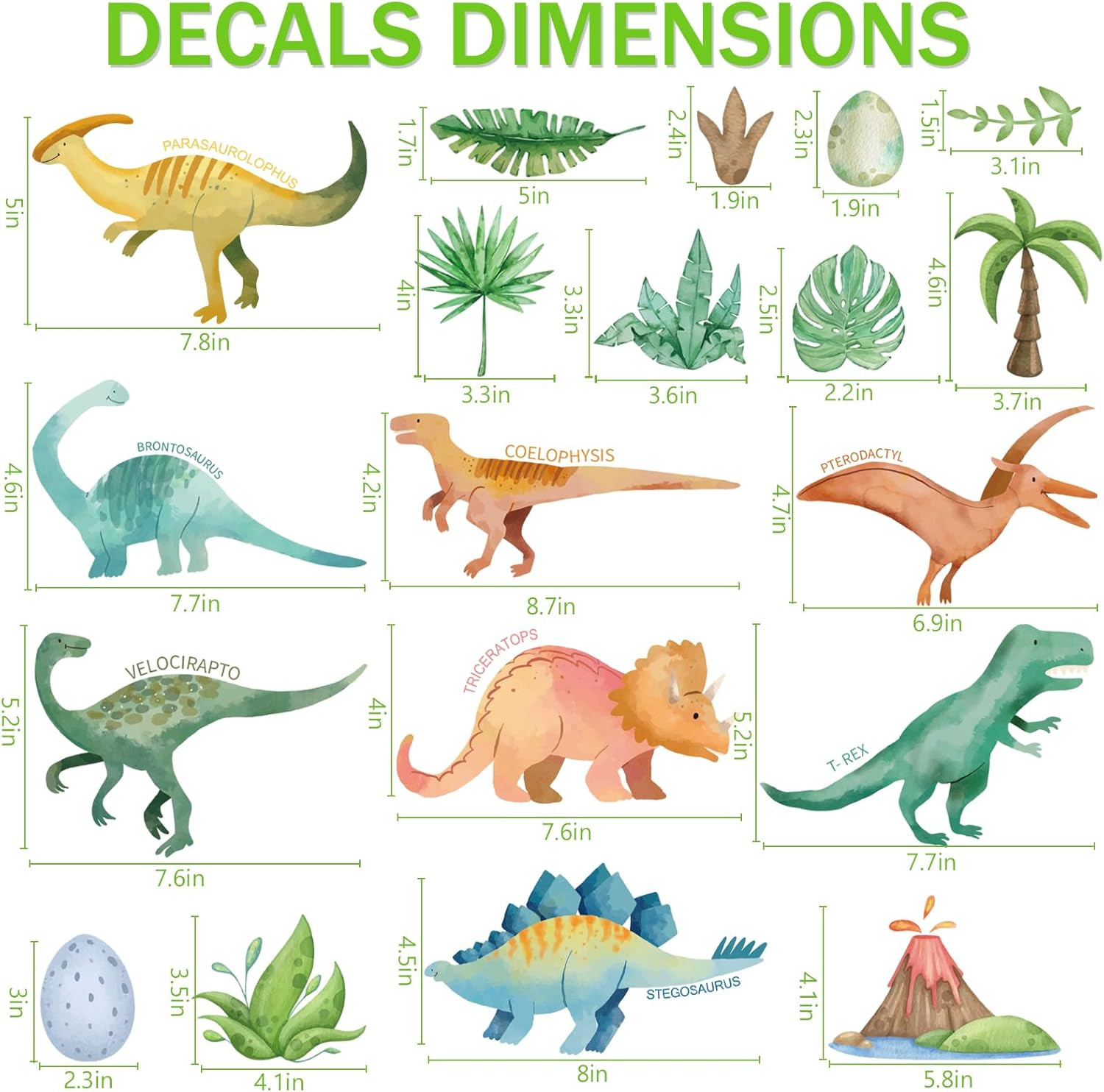 Watercolor Dinosaur Wall Decals – 28 Pcs Peel and Stick Dino Decor for Boys’ Bed