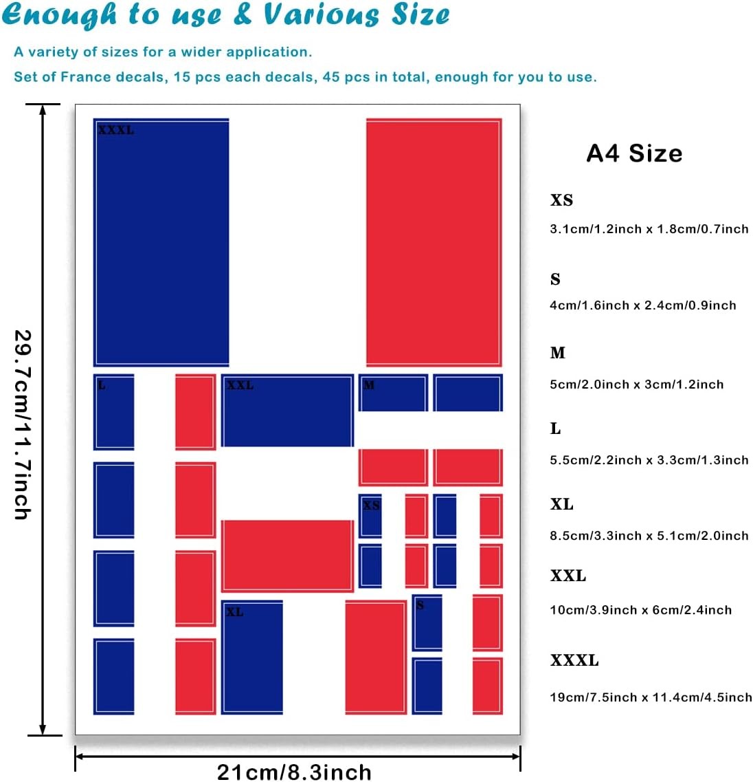 France Flag Stickers Decals 3 Pack 11.7 x 8.3 Inches