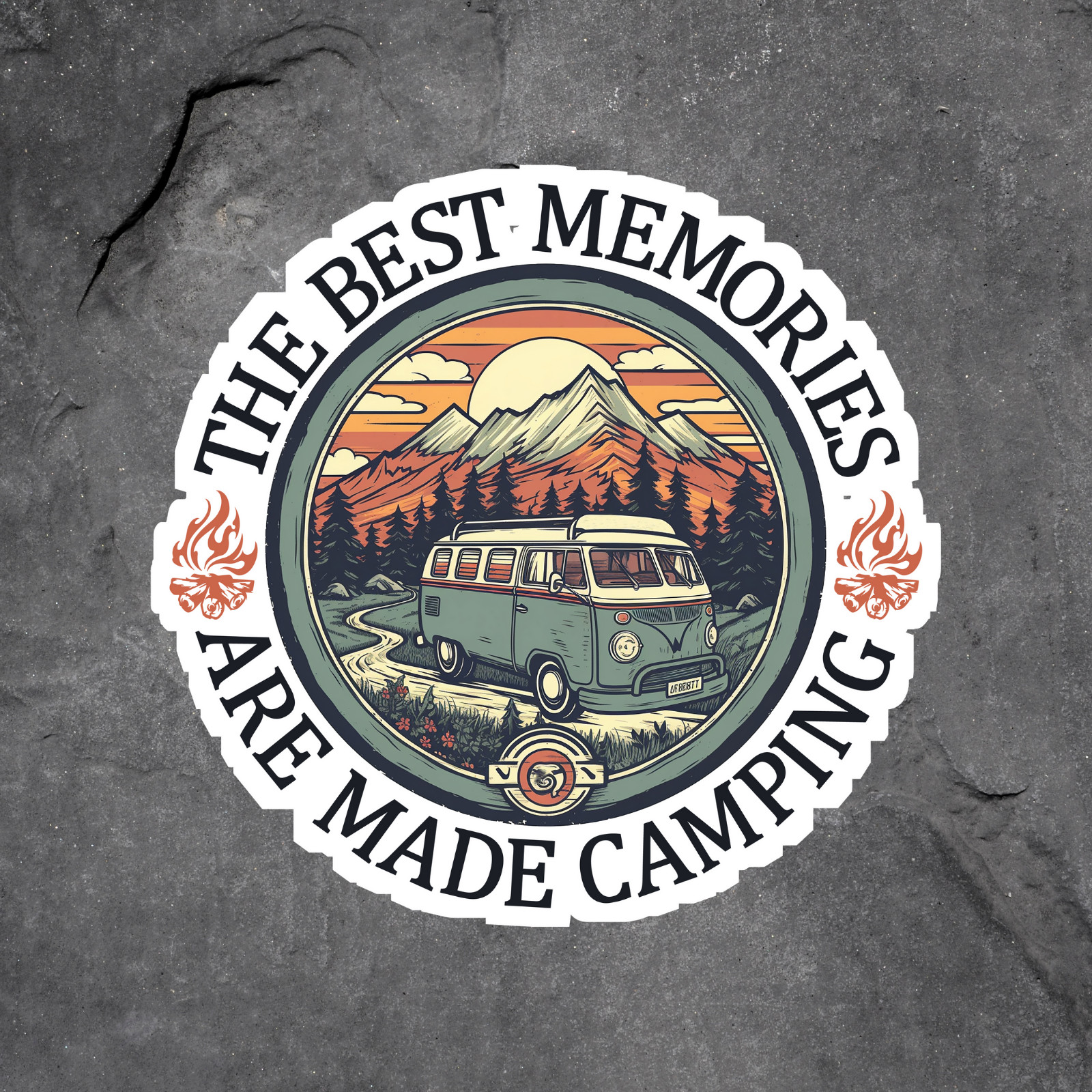 Camping sticker vinyl decal best memories made van road trip nature retro sun