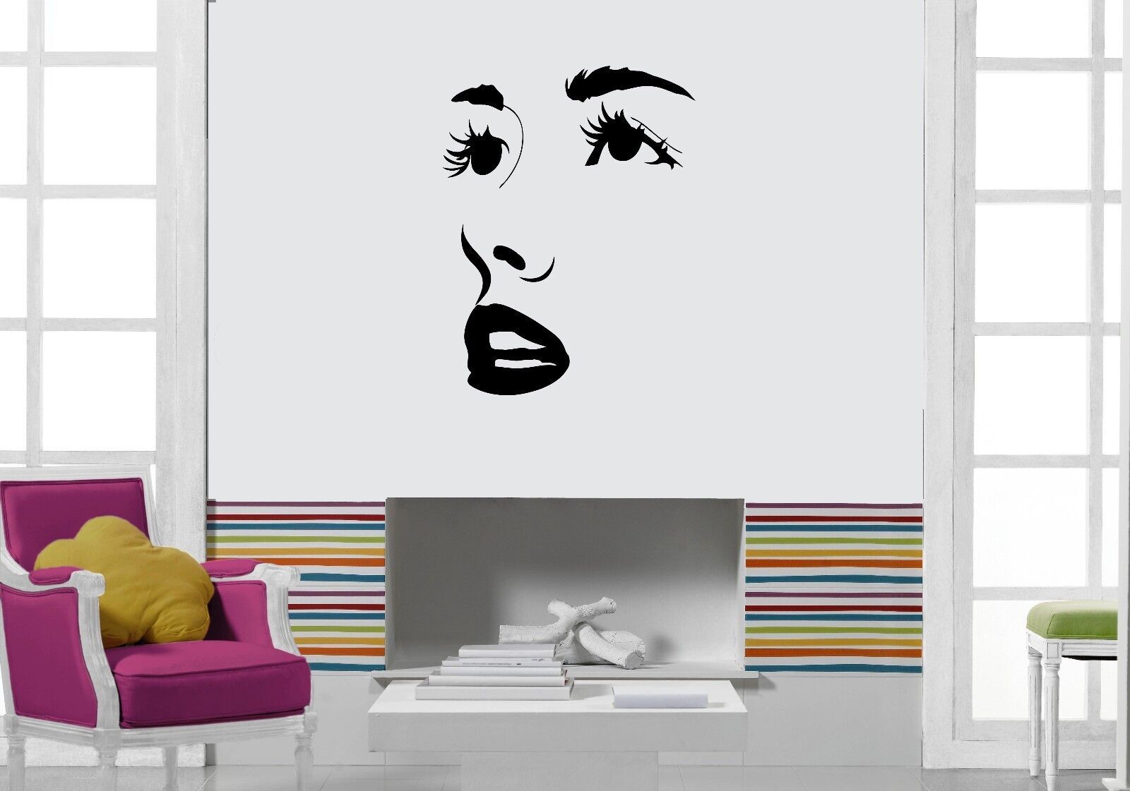 Vinyl Decal Wall Sticker Female Face Wide Open Eyes and Lips (M575)
