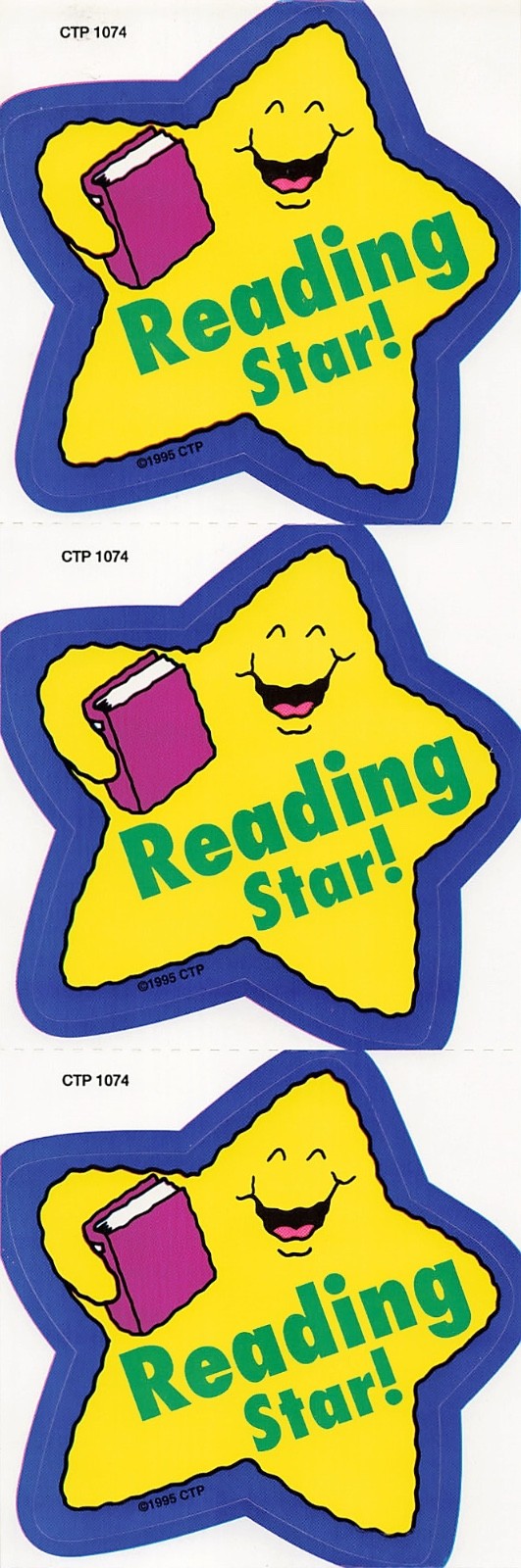 1990s Reading Star Sticker Sheet x3 Stickers Book Library Literacy CTP 1074