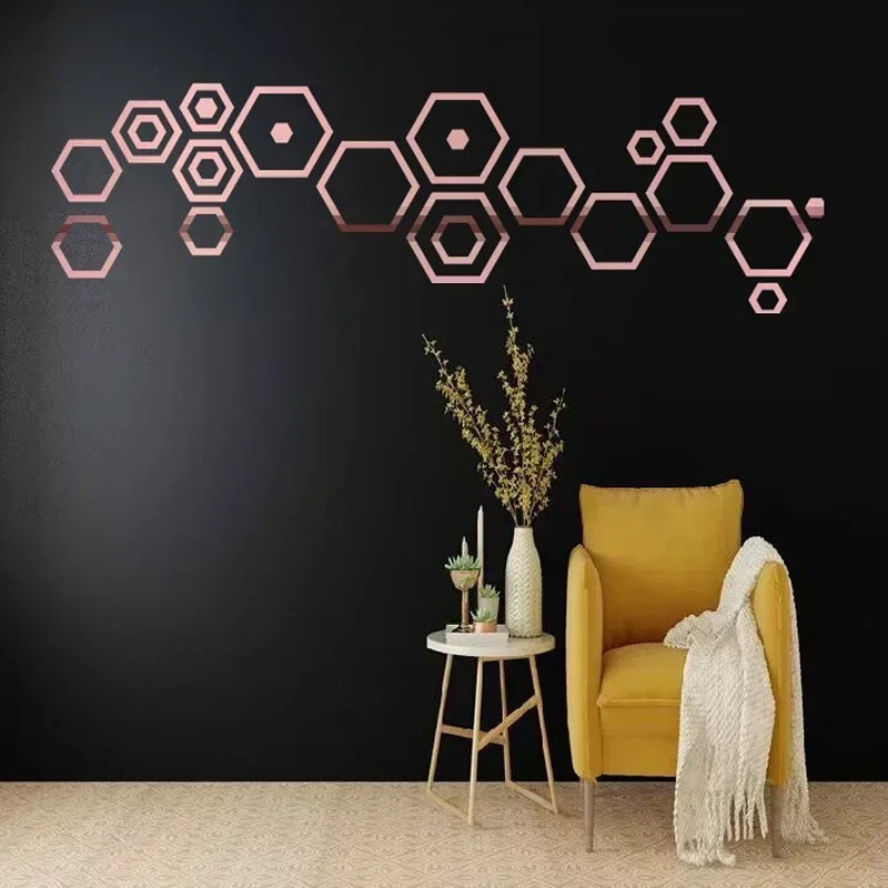 Hexagonal Mirror Stickers 24pcs Acrylic 3d Bedroom Self-adhesive Decoration Home