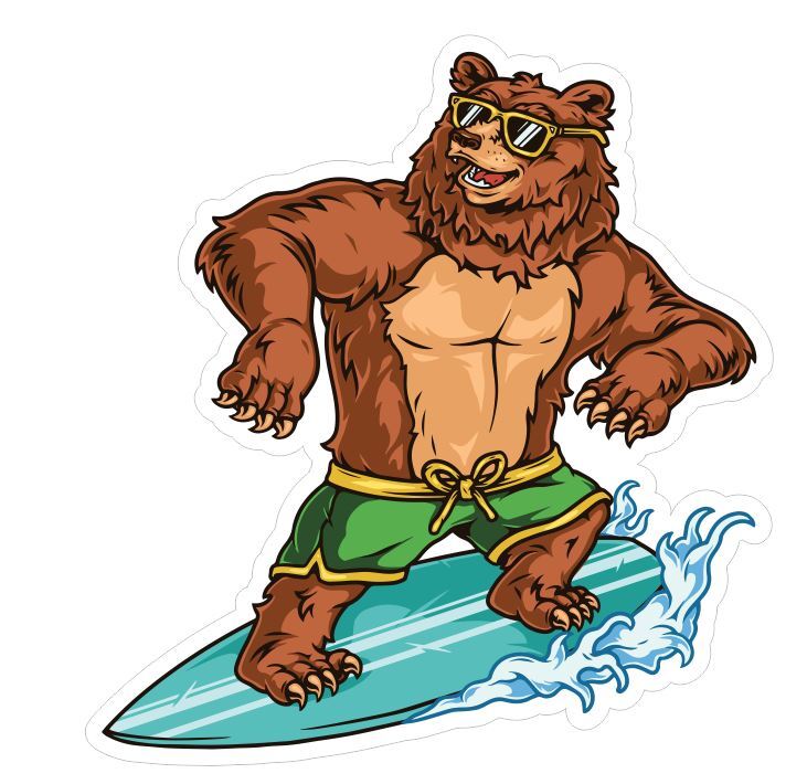 Surf Surfing Bear Sticker Stickers A461