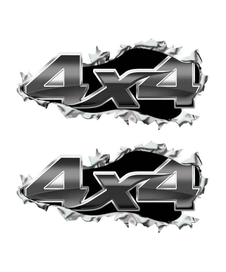 4×4 Gray Ripped Metal Truck Decal Torn Sticker Black and Silver Rip Off Road USA