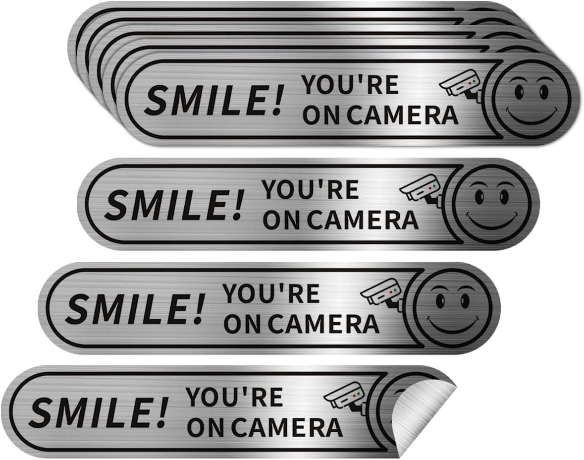 8 pieces Smile You're On Camera Stickers for Cars, Brushed Silver 24 Hour Vid…