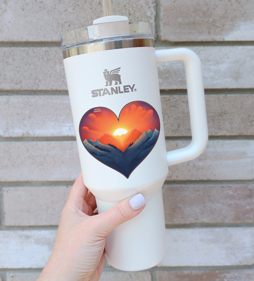 Smoky Mountains Sunrise Heart Custom Premium Vinyl Decal – Great Gift!