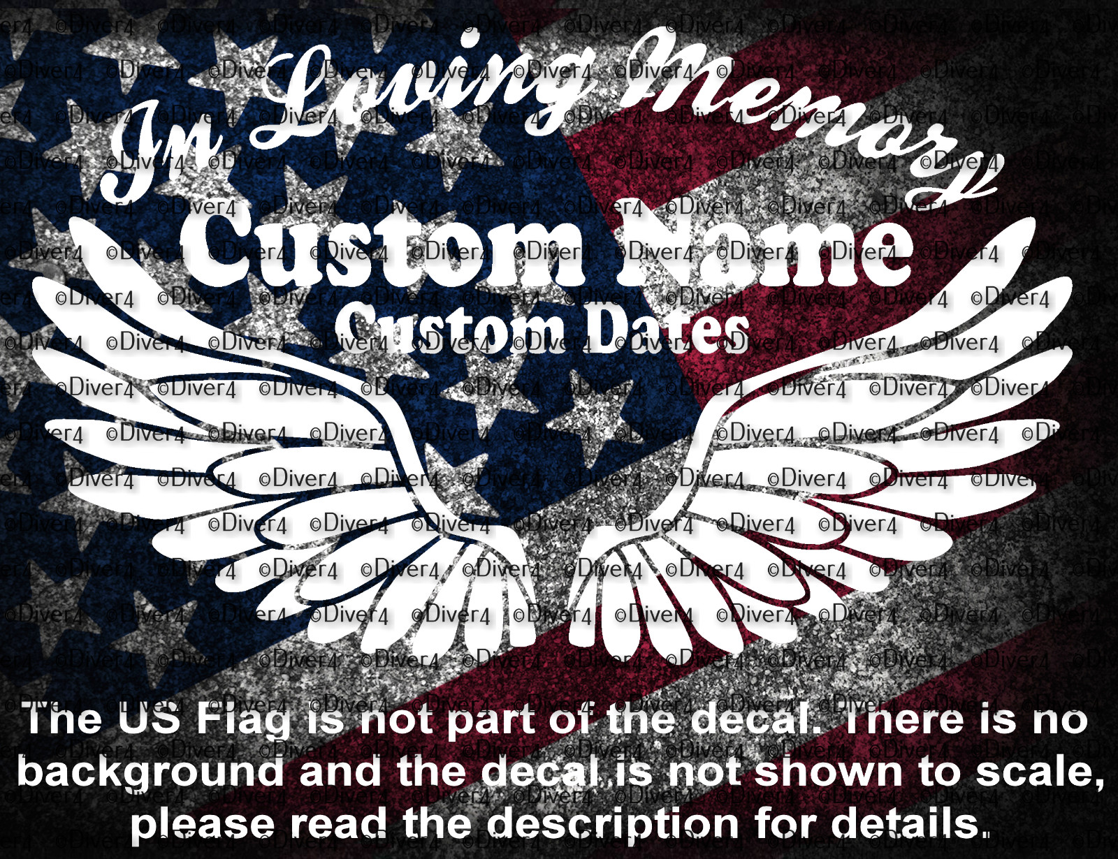 In Loving Memory With Wings Memorial Design # 2 Decal USA Made US Seller