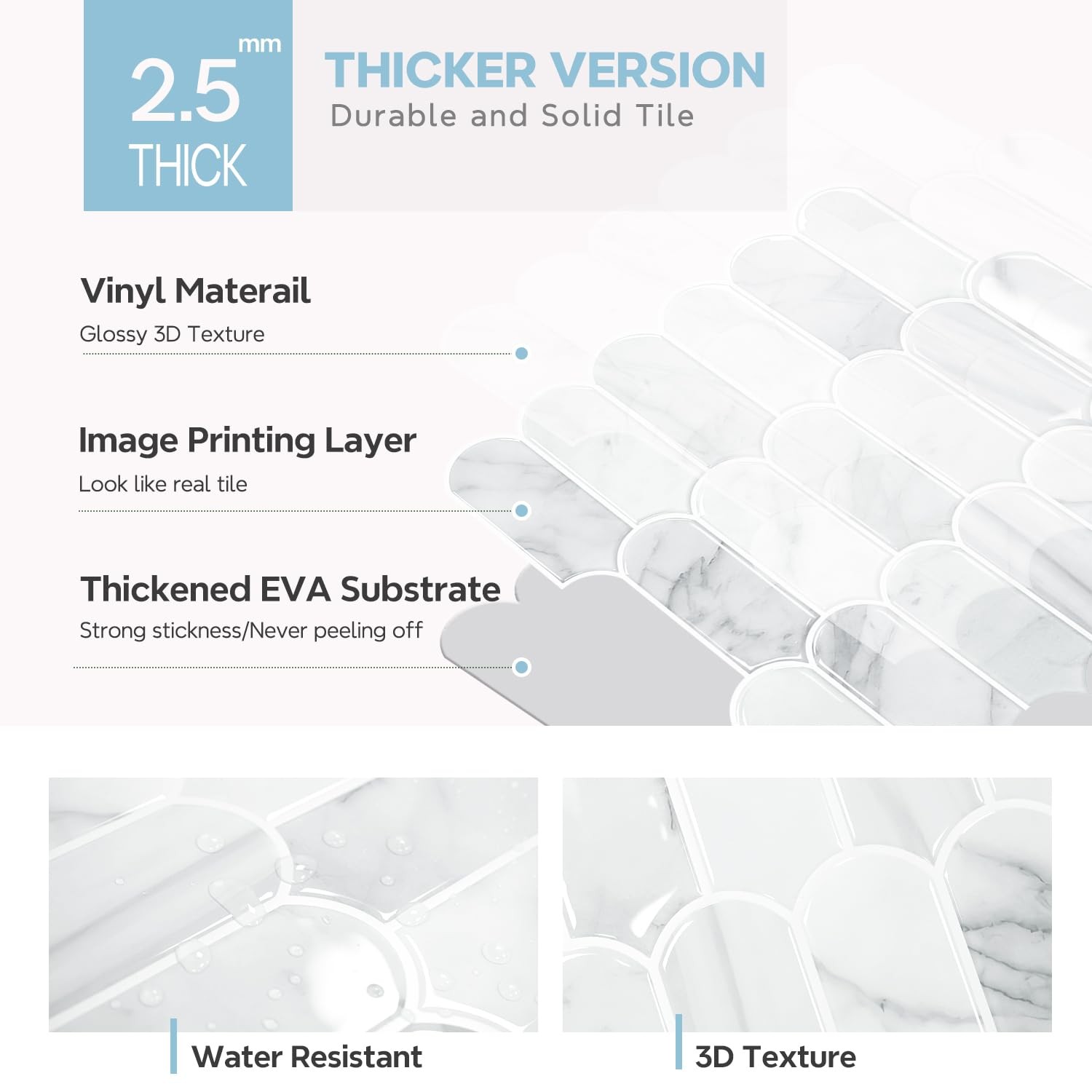 Upgraded Thicker Design Peel and Stick Backsplash Tile, 10-Sheet Statury Whit…