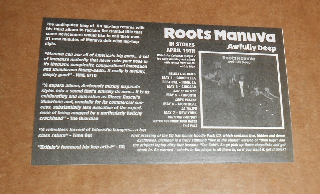 Roots Manuva Awfully Deep Sticker Promo (rectangle) 5×3 Rap RARE