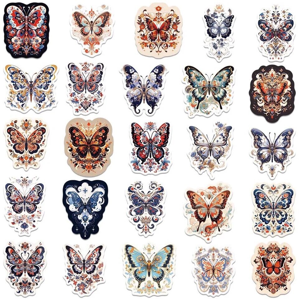 Butterfly Paisley Pattern Stickers 50pk Vintage Mix Butterfly Sticker Aesthetic￼