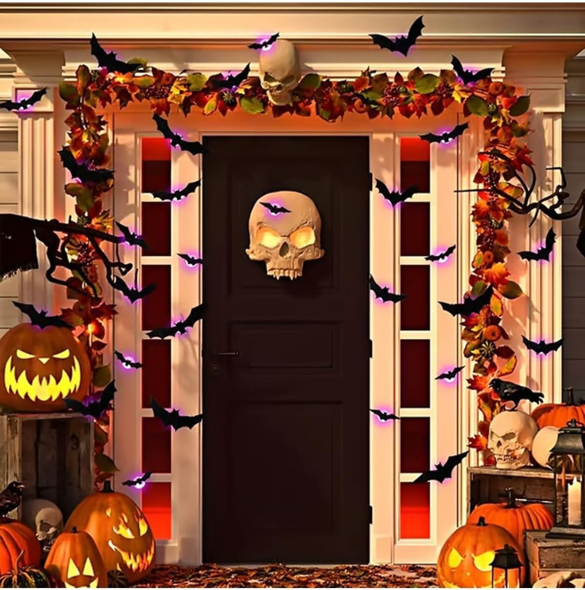 Halloween LED Bats Light Wall Decor RGB Stickers Glow in The Dark Party 3D Black