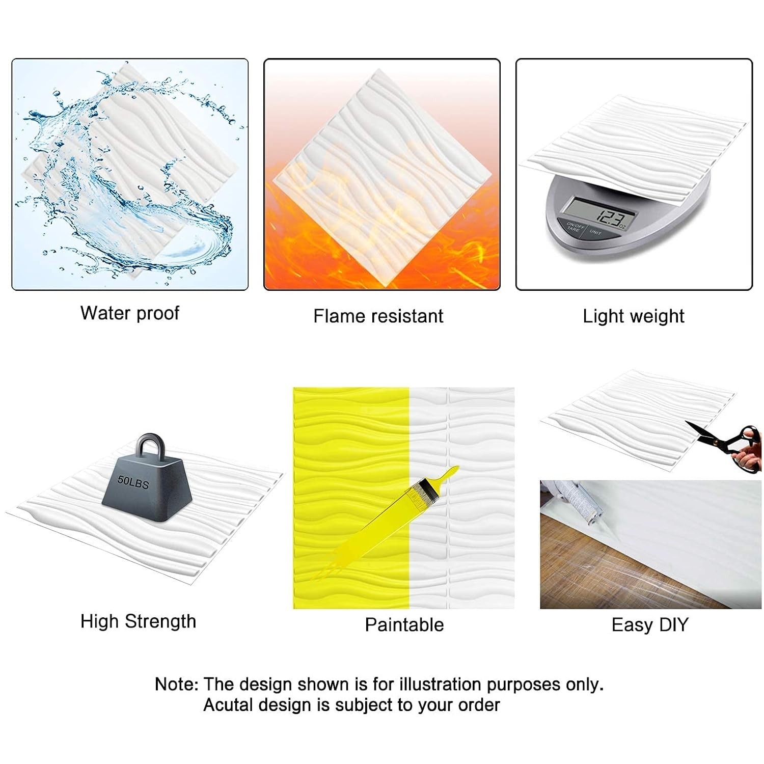 Pack of 12 Elegant 3D Pyramid PVC Wall Panels in Snow White – 19.7"x19.7"