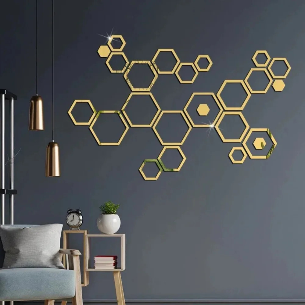 Hexagonal Mirror Stickers 24pcs Acrylic 3d Bedroom Self-adhesive Decoration Home