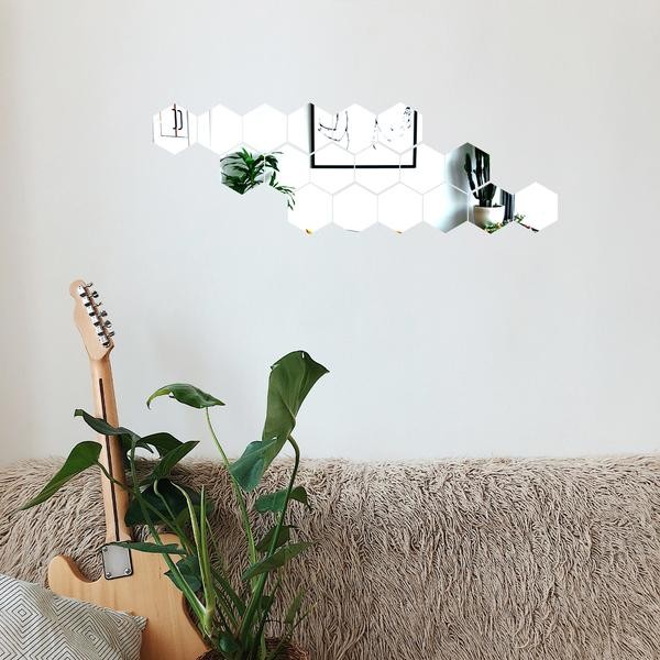 12 Silver 3" Hexagon Acrylic Stickers Mirror Wall Decals Dorm Rooms Decorations