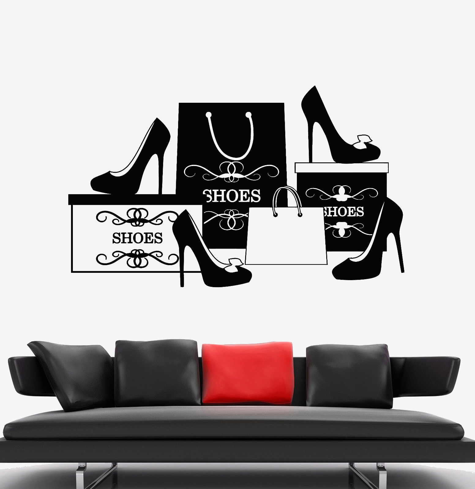 Vinyl Wall Decal Fashion Shoes Stiletto Store Shopping Stickers (1749ig)