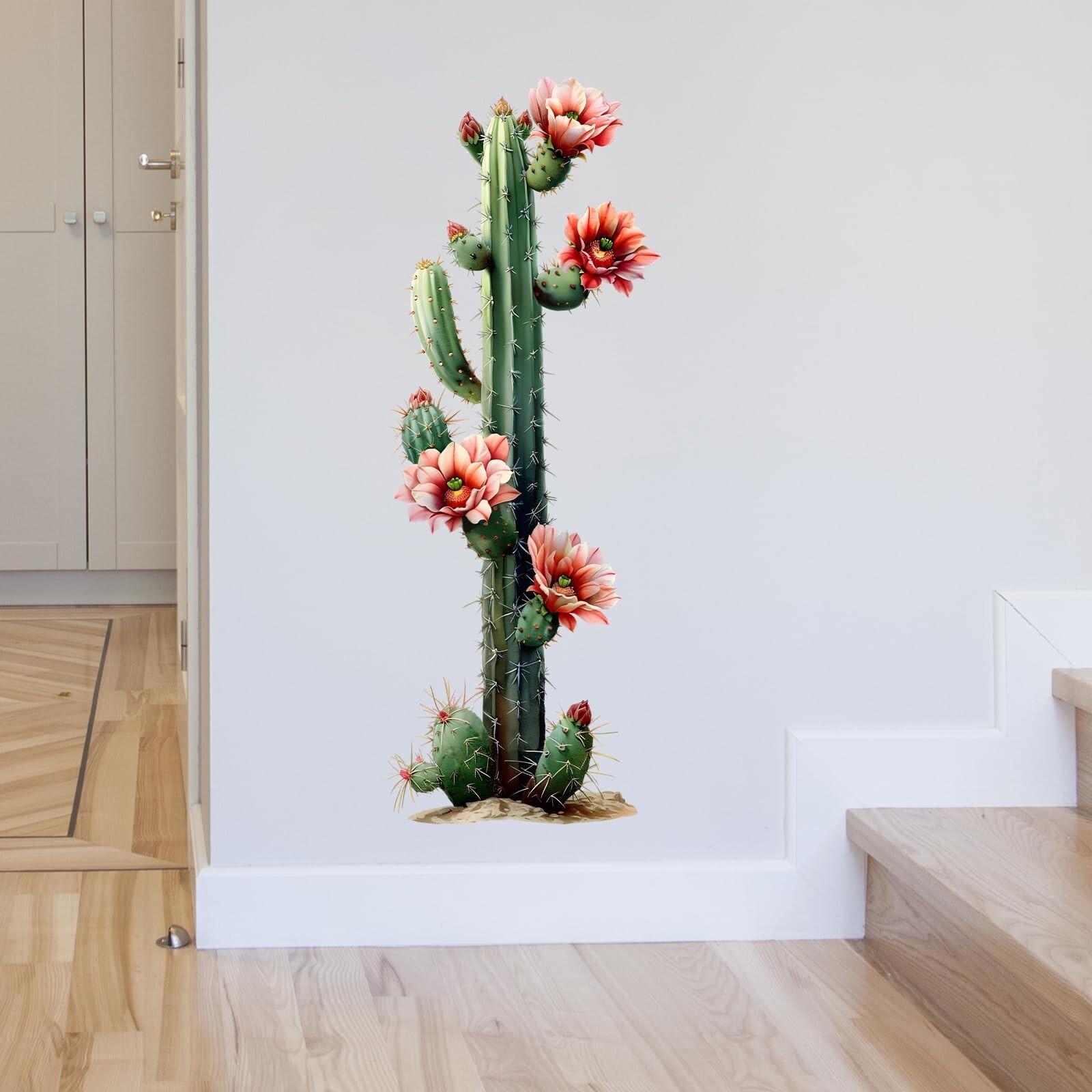 Blossing Giant Column Cactus Wall Stickers for Living Room Tropical Plant Wal…