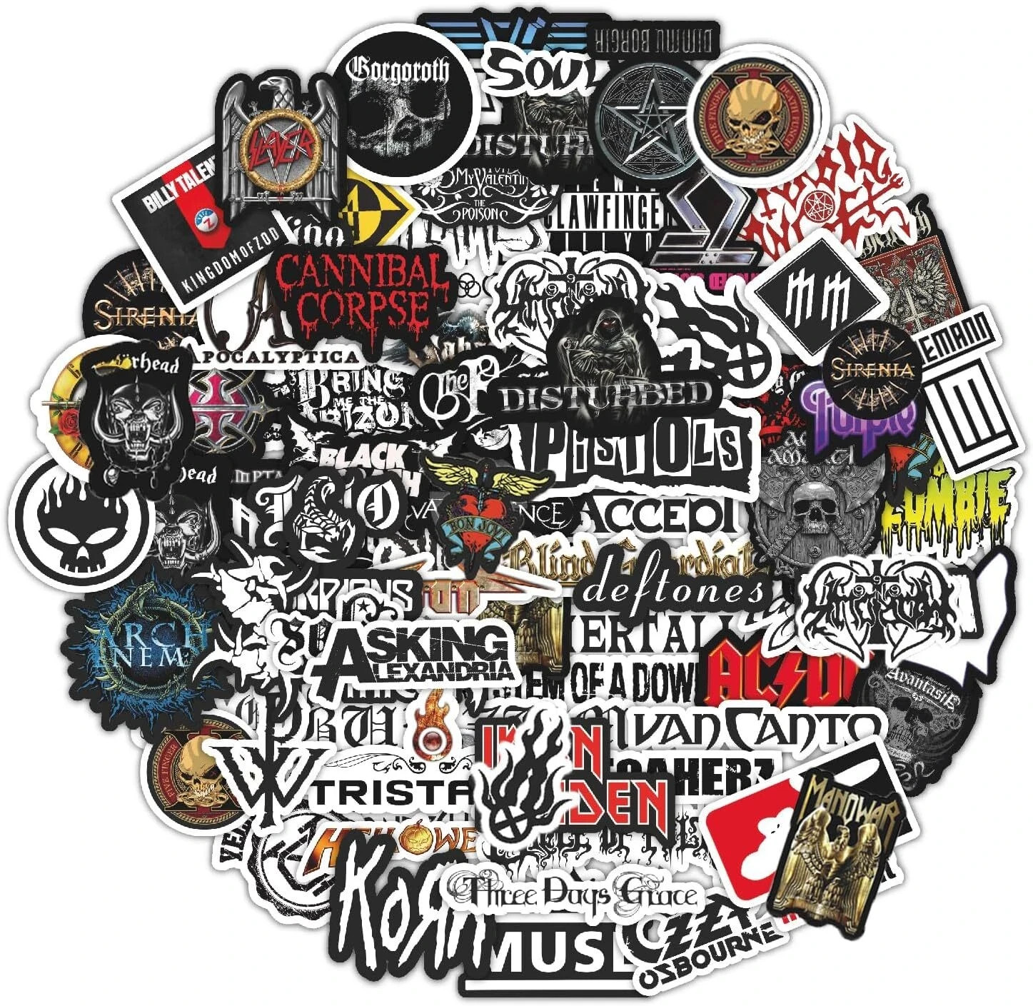 BulbaCraft Legendary Rock Band Stickers – Heavy Metal Laptop Decals – White