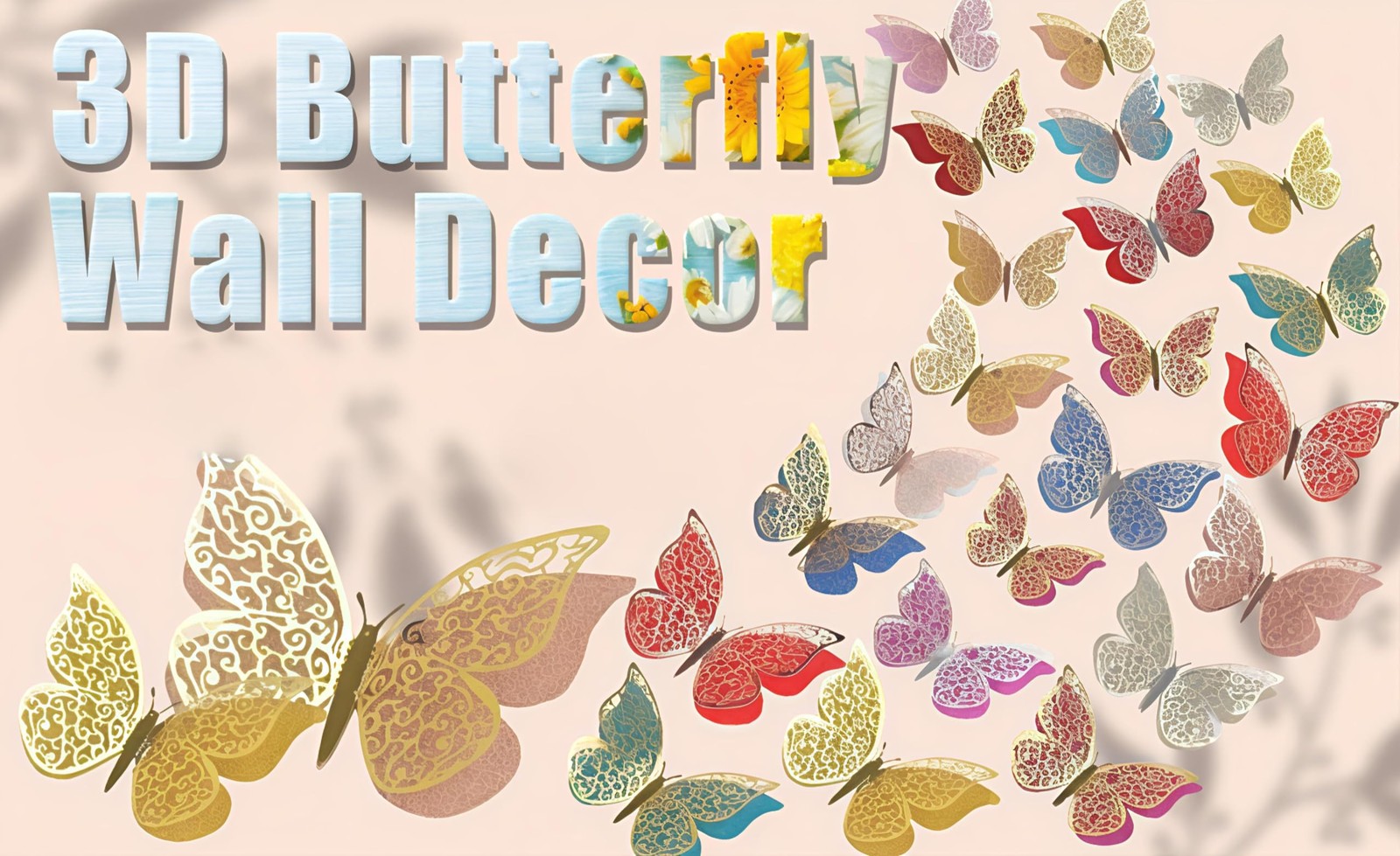 3D Metallic Silver Butterfly Wall Stickers Set of 12 | Multicolor Decorative …