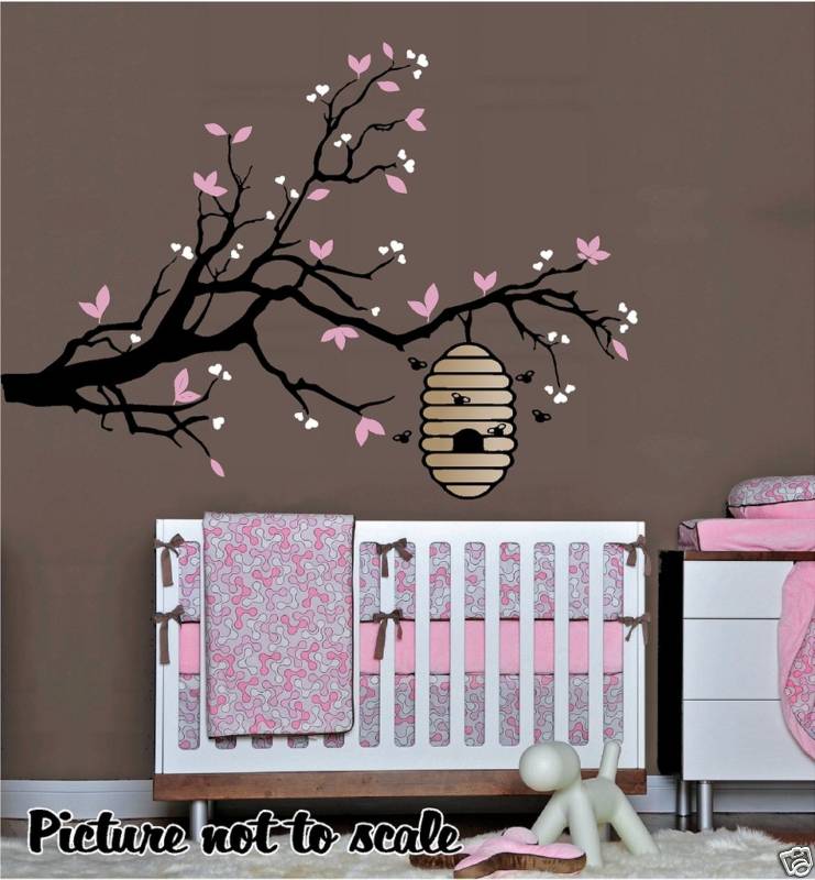 BEE HIVE on a TREE BRANCH Nursery Wall Art – Children's or kid's room decor
