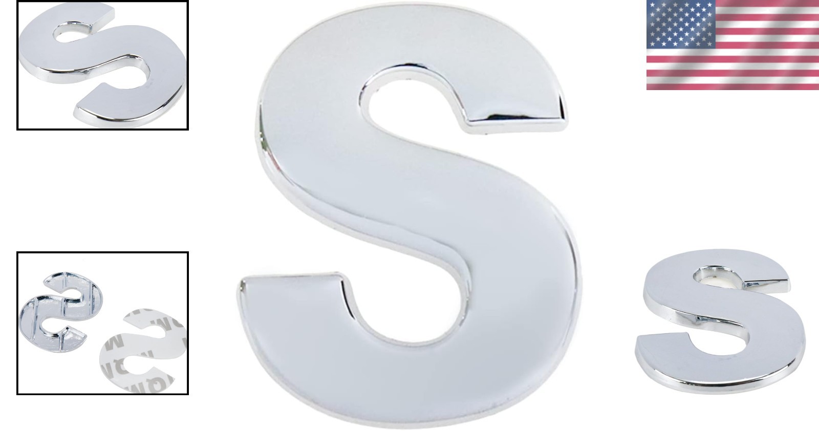 3D Chrome Car Emblem Letter S – Easy Install Zinc Alloy Badge for Customization