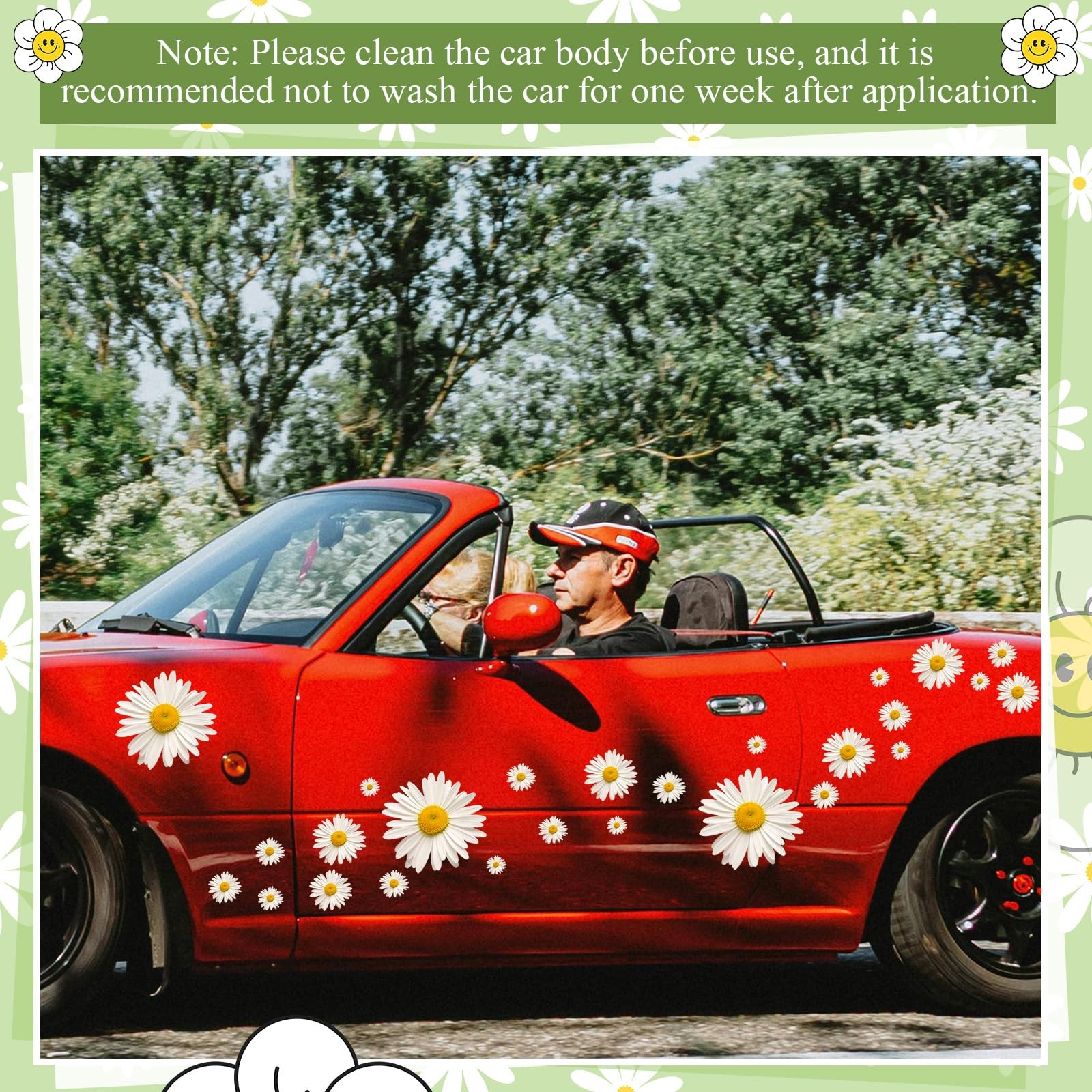 12 Sheets Daisy Stickers 130 Pcs Flower Car Decals Self Adhesive Vinyl Retro Flo