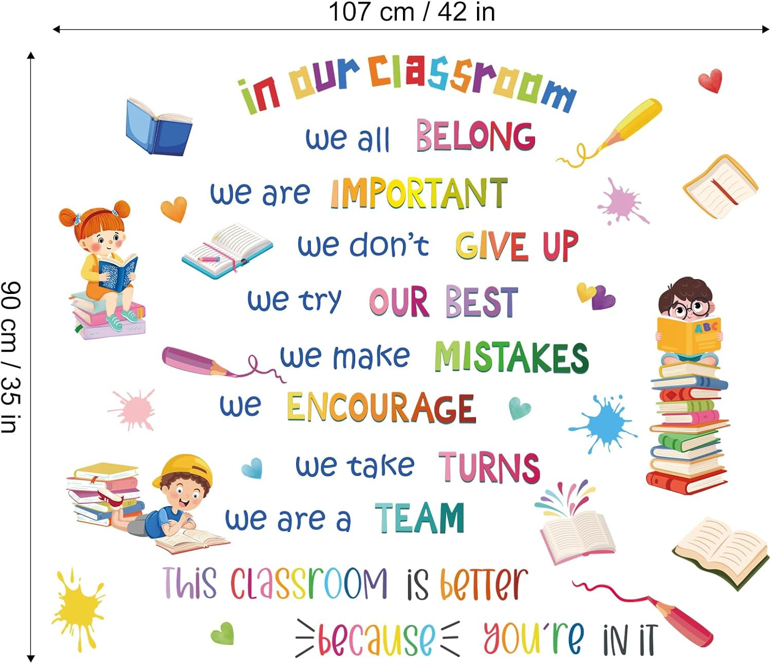 Vibrant Inspirational Quotes Wall Decals, Creative Kids Books Positive Saying Wa