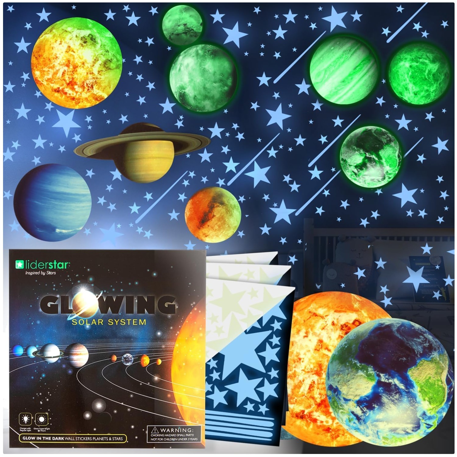 Glow in The Dark Stars and Planets, Bright Solar S