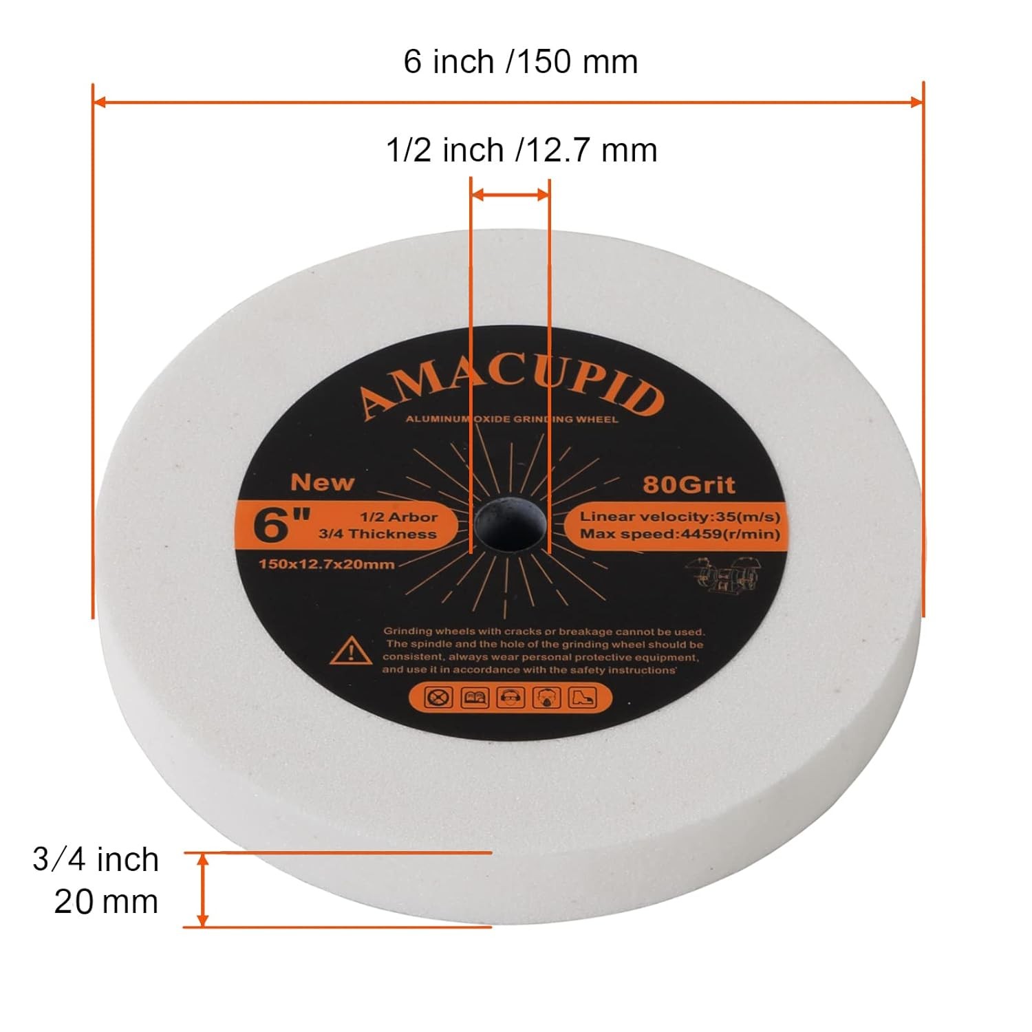 Bench Grinder Wheel 6 Inch, White Aluminum Oxide Abrasive Grinding Wheels. for S