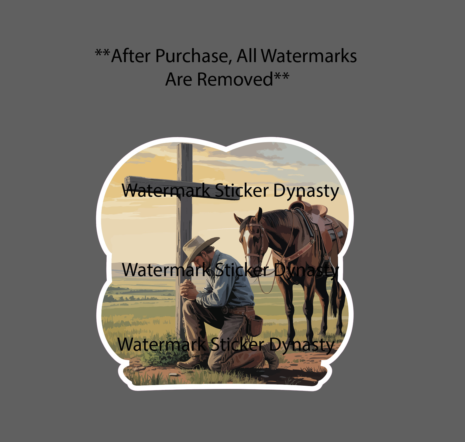 Cowboy Kneeling at Cross Sticker Waterproof Decal Horse Country Western Gift NEW