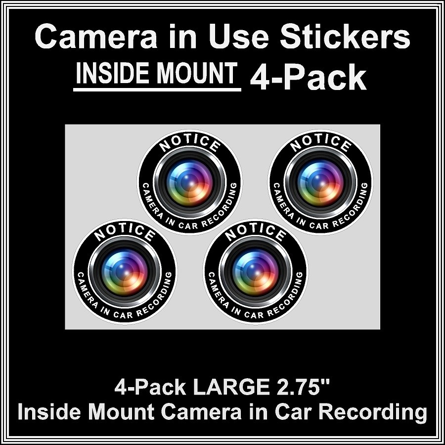 Camera in Car Recording Video 4-Pack INSIDE MOUNT Decals Black White 2.75"