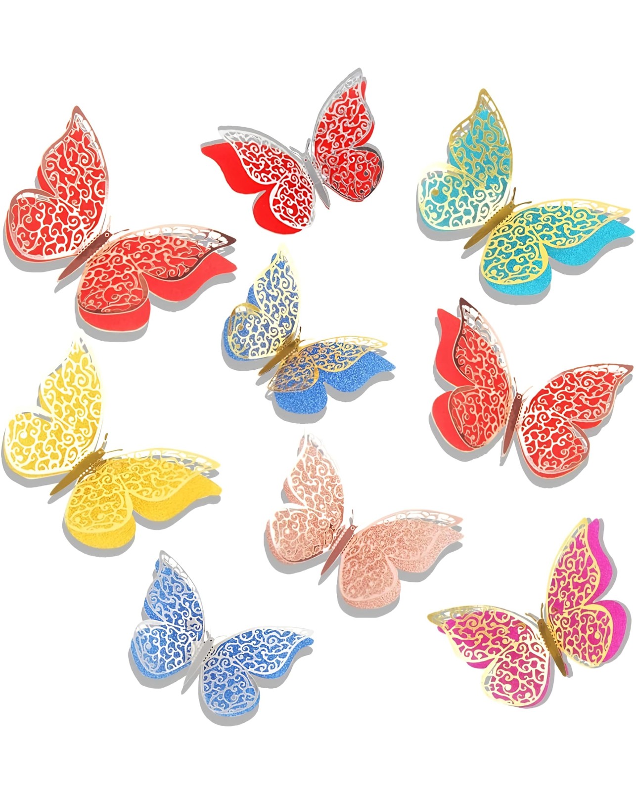3D Metallic Silver Butterfly Wall Stickers Set of 12 | Multicolor Decorative …