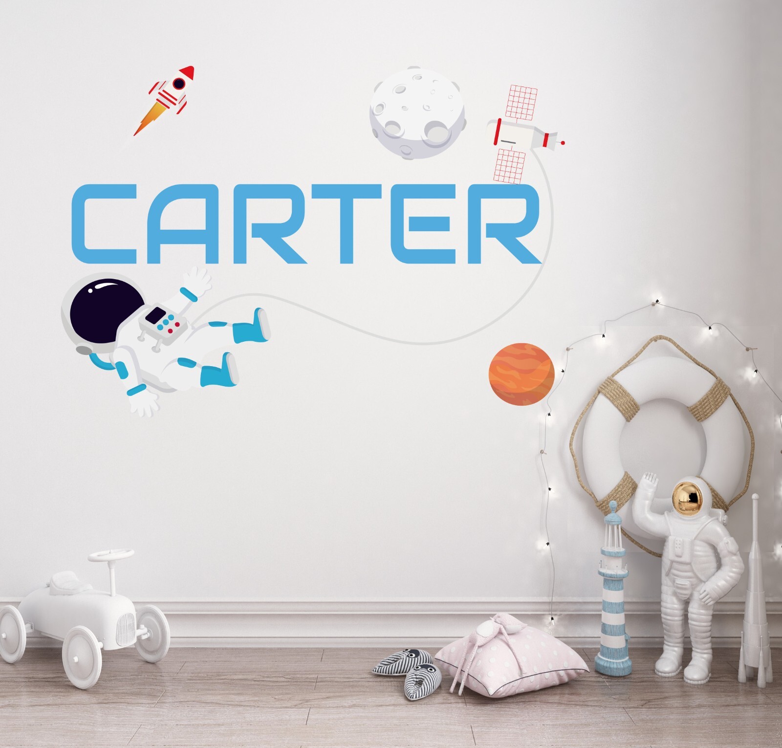 Custom Name Astronaut Wall Decal – Outer Space Wall Art Sticker