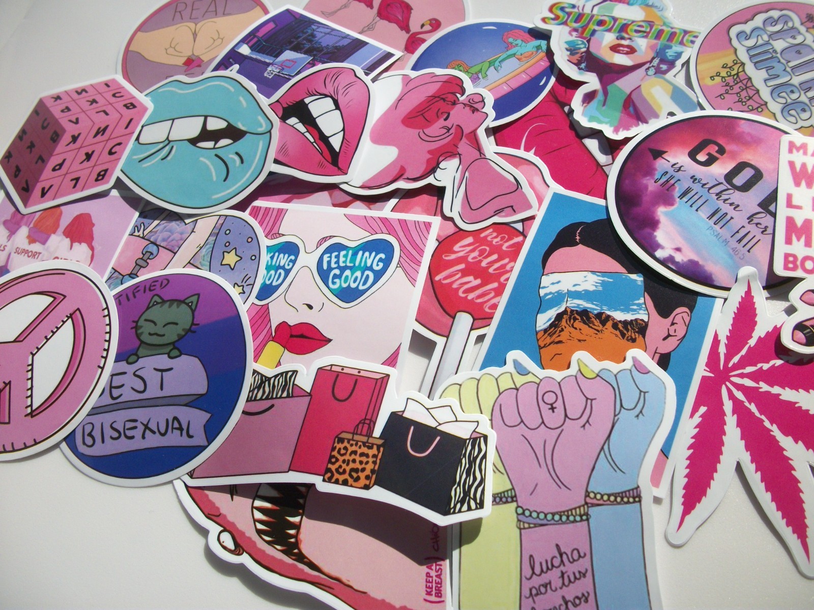 New Mixed Girl Power Feminist Female Pink Stickers Lot Music Lesbian Bi Symbols