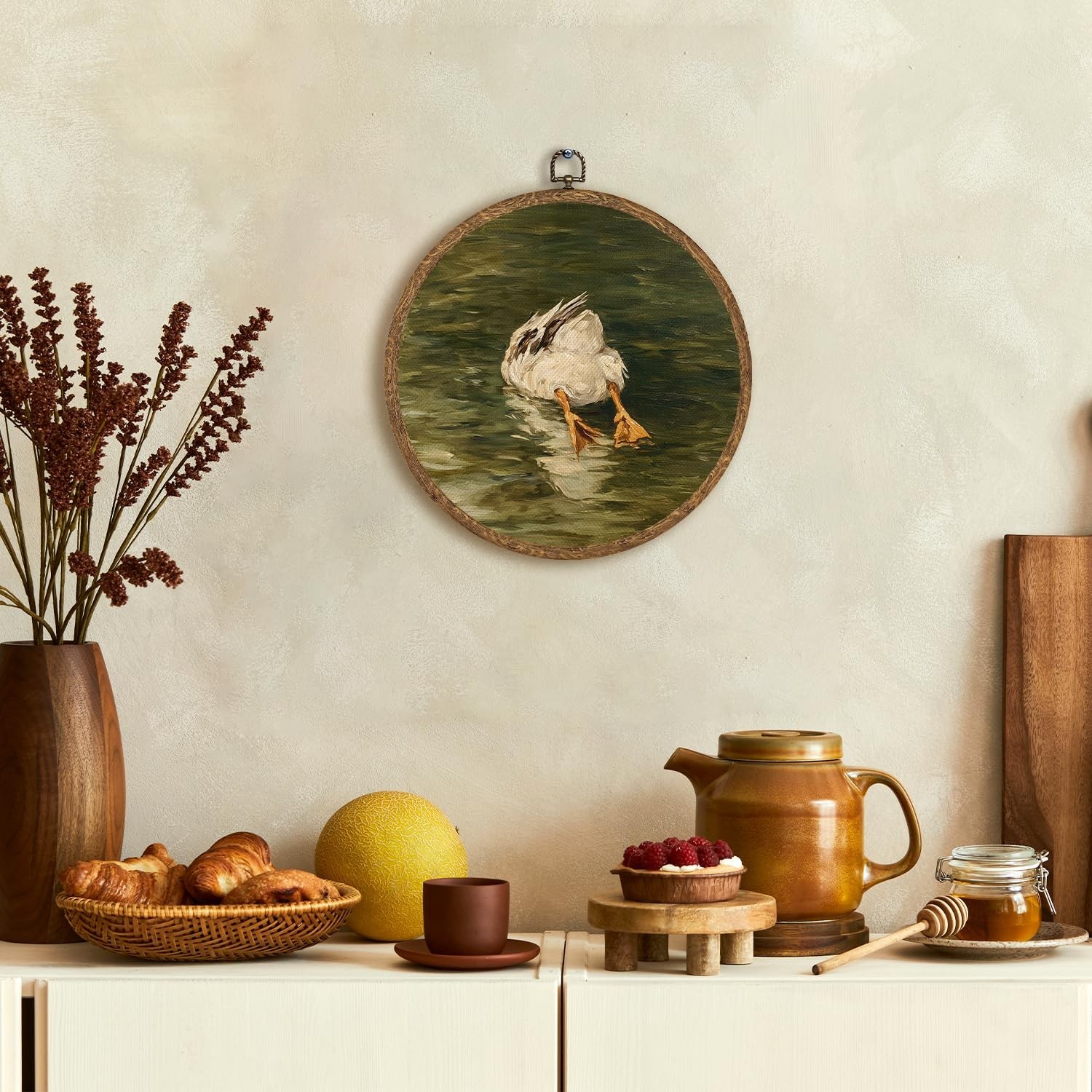 WMSYUO Vintage Goose Round Wall Art Decor，Funny Silly Goose Circular Fram