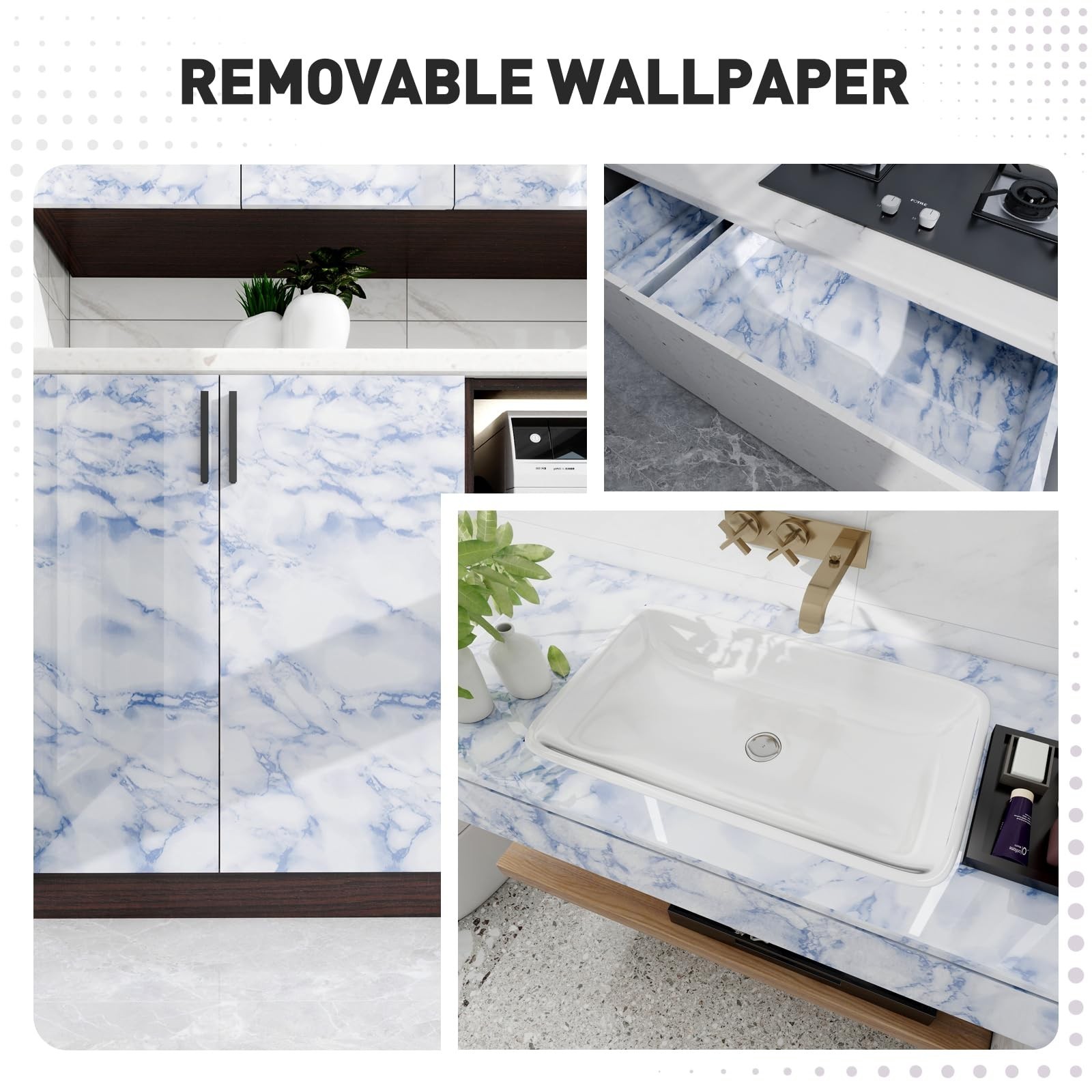 White and Blue Marble Contact Paper Sky Peel and Stick Wallpaper Countertop F…