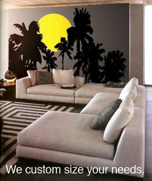 Tropical Night Sunset Palm Tree Wall Decal. #376